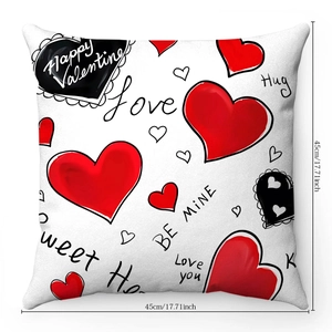 Détail de la taie d'oreiller en peluche carrée avec cœurs rouges et imprimé Love, 45x45 cm