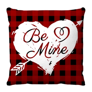 Valentine Red Buffalo Plaid Pillow Cover with Heart Be Mine Print and Cupid Arrow