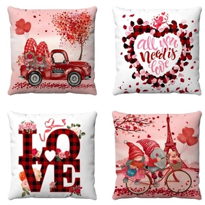 Valentinstag Zwerge Kissenbezug Rot Kariert Herz Retro Truck Kurzplüsch Kissenhülle Romantische Home Schlafzimmer Sofa Deko