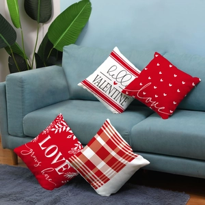 Set of 4 red and white Valentine's Day plush pillow covers with romantic heart prints