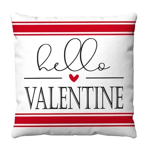 Red and white striped Valentine pillow cover with hello VALENTINE heart design