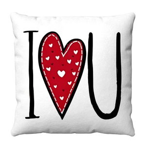 Housse de coussin carrée en peluche courte avec imprimé I Heart U pour Saint-Valentin