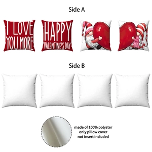 Detail of 4-pack Valentine's Day plush pillow covers with red heart and gnome prints