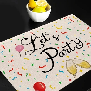 Rectangle Happy Birthday placemat with Let's Party text and festive balloon prints