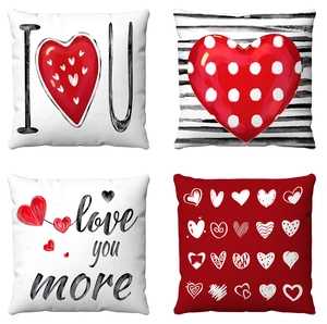 Valentine Day Pillowcase Short Plush Heart Print Soft Cushion Cover Romantic Sofa Decoration Living Room