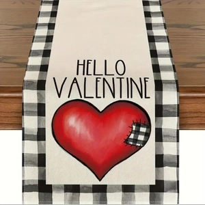 Chemin de table Saint-Valentin avec cœur rouge et texte Hello Valentine imprimé