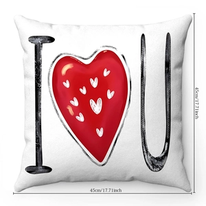 Close-up of white plush pillowcase with I Love U heart graphic for sofa decor