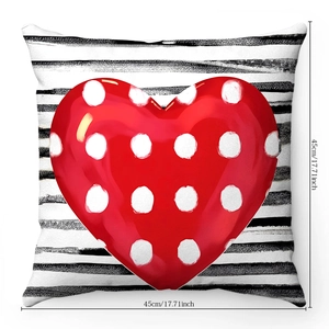 Detail of 45x45cm plush heart pillow cover with black and white brush strokes