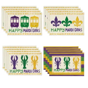 Mardi Gras Placemats Linen Heat Resistant Non-Slip Lobster Fleur De Lis Pattern Festival Dining Table Decor