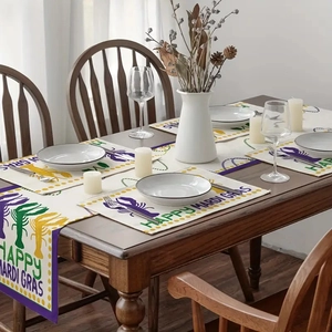 Mardi Gras table runner and placemat set with festive lobster patterns and vibrant colors