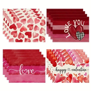 Tovagliette San Valentino Tessuto Lino Motivo Cuore Resistenti Al Calore Antiscivolo Decorazione Tavola Romantica Casa