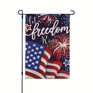 Detail of Let Freedom Ring garden flag with double-sided fireworks and stars design