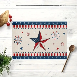 Vue détaillée du set de table résistant à la chaleur avec étoiles et rayures patriotiques