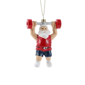 Adorno navideño de Papá Noel levantando pesas para decoración del árbol de Navidad