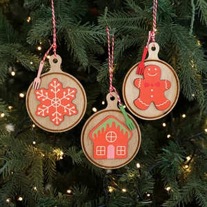 Pendaglio di Natale in Legno Targa Rotonda Omino di Pan di Zenzero Fiocco di Neve Casa Design per Decorazione Albero di Natale Festa Casa