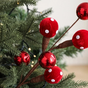 Christmas foam candy picks with red flocked and shiny balls for tree decoration