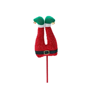 Glittery Santa Claus upside down legs pick for Christmas tree and floral arrangement