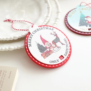 Christmas countdown wooden hanging sign featuring Santa Claus and reindeer festive patterns