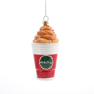 Mocha Kaffeetasse Weihnachtsbaumanhänger in festlichem Rot und Weiß für die Dekoration