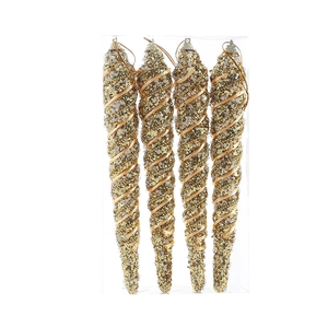 Set of four 21cm gold glitter spiral icicle ornaments for Christmas tree decoration