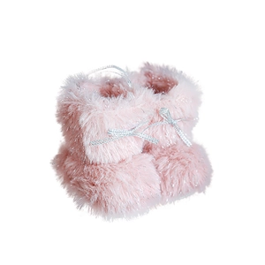 Roze pluche kerstlaarsjes hangers met zilveren glitter voor de kerstboom