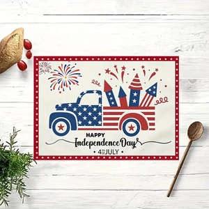 Détail du set de table fête de l'indépendance avec camion patriote et texte de fête