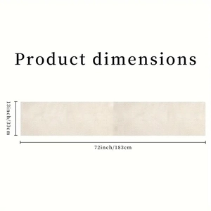Table runner dimensions showing 13 by 72 inches in cream linen fabric texture