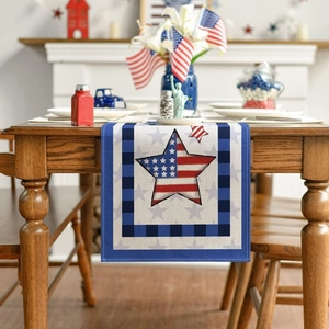 Detailed macro view of Independence Day table runner with linen star and stripe pattern