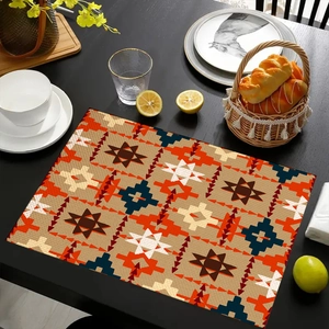 Bohemian style linen placemat with geometric patterns on a dining table scene