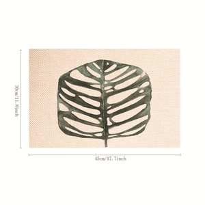 Linen placemat with green monstera leaf print, size 45x30cm for table protection