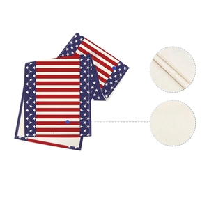 Linen table runner with American flag stars and stripes for 4th of July dining decor
