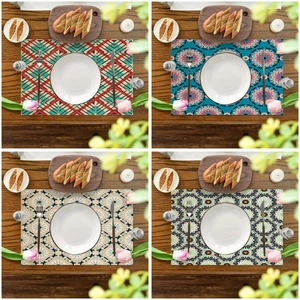 Bohemian Vintage Linen Patterned Dining Placemat Heat Resistant Non-Slip Rectangular Table Mat For Home Kitchen Decor