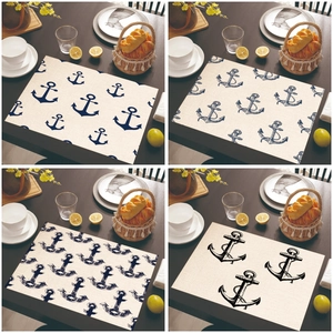 Tovaglietta in Lino con Ancora Nautica Resistente al Calore Antiscivolo Stile Marino Decorazione Cucina Casa 45x30cm