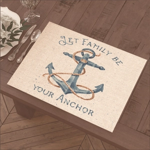 Tovaglietta in lino con ancora ad acquerello e testo Let Family Be Your Anchor