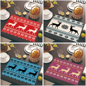 Christmas Placemat Linen Elk Snowflake Tree Pattern Heat Resistant Washable Dining Table Decor Holiday Nordic Style
