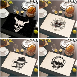 Gothic Skull Linen Placemat Heat Resistant Rectangular Table Mat For Kitchen Dining Room Home Halloween Decor Skeleton Place Mat