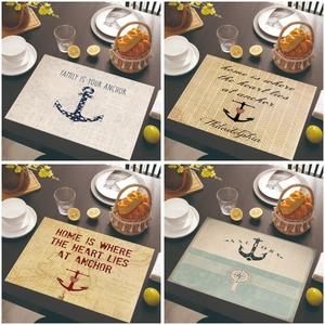 Nautical Anchor Sailboat Pattern Placemats Linen Cotton Blend Table Decoration Heat Resistant Non-Slip Washable For Dining Kitchen Home