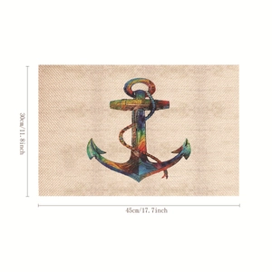 Rectangle 45x30cm nautical placemat with colorful anchor print on burlap texture fabric