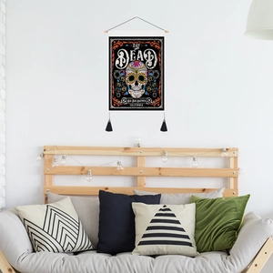 Day of the Dead tapestry with skull design and tassels for Nordic living room decor