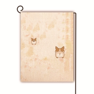 Detailed close-up of a double-sided linen garden flag featuring cute corgi dog prints
