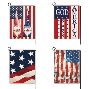 Patriottische Amerikaanse Vlag Linnen Tuinvlag Dubbelzijdig Memorial Day Decoratie Buiten Fourth Of July Onafhankelijkheidsdag Tuin Banner Met Metalen Standaard