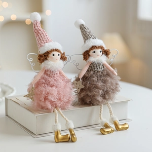 Christmas Angel Plush Doll Ornament With Wings Knit Hat Cute Fairy For Festive Home Desktop Decoration Hanging Figurine