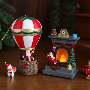 Christmas Glowing Resin Ornament Santa Claus Fireplace Hot Air Balloon LED Night Light Festive Home Desktop Decor Holiday Gift