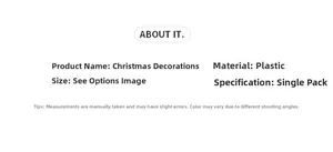 Detailed size specifications for pink glitter plastic Christmas tree ornaments