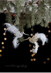 Exquisite gold and silver hummingbird Christmas ornaments with luxury white feathers and glitter