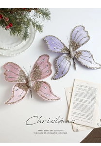 Detail of velvet Christmas bow clips with glitter and rhinestones for tree decoration