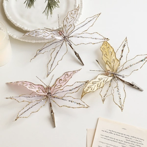 Mesh dragonfly clips with sequins for Christmas trees and wedding decor in soft pastel colors