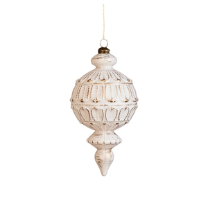 Europäische Vintage-Weihnachtskugel in Creme und Gold mit klassischen Reliefmustern