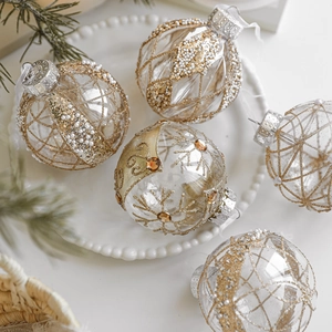 Luxury Transparent Christmas Tree Pendant Ornament Ball Gold Glitter Snowflake Artificial Pearl Decor Bauble Hanging Party Home Decor