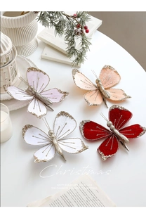 Velvet butterfly clips with glitter and pearls for Christmas tree decoration